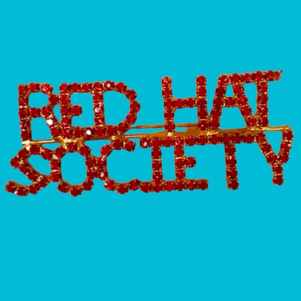 RED HAT SOCIETY‎ BLING LARGE RHINESTONE  BROOCH